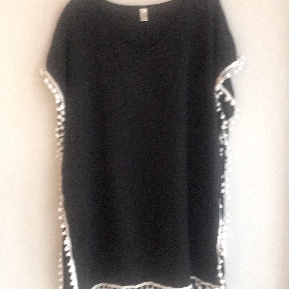 Black Fringe Side-Tie Tunic Top